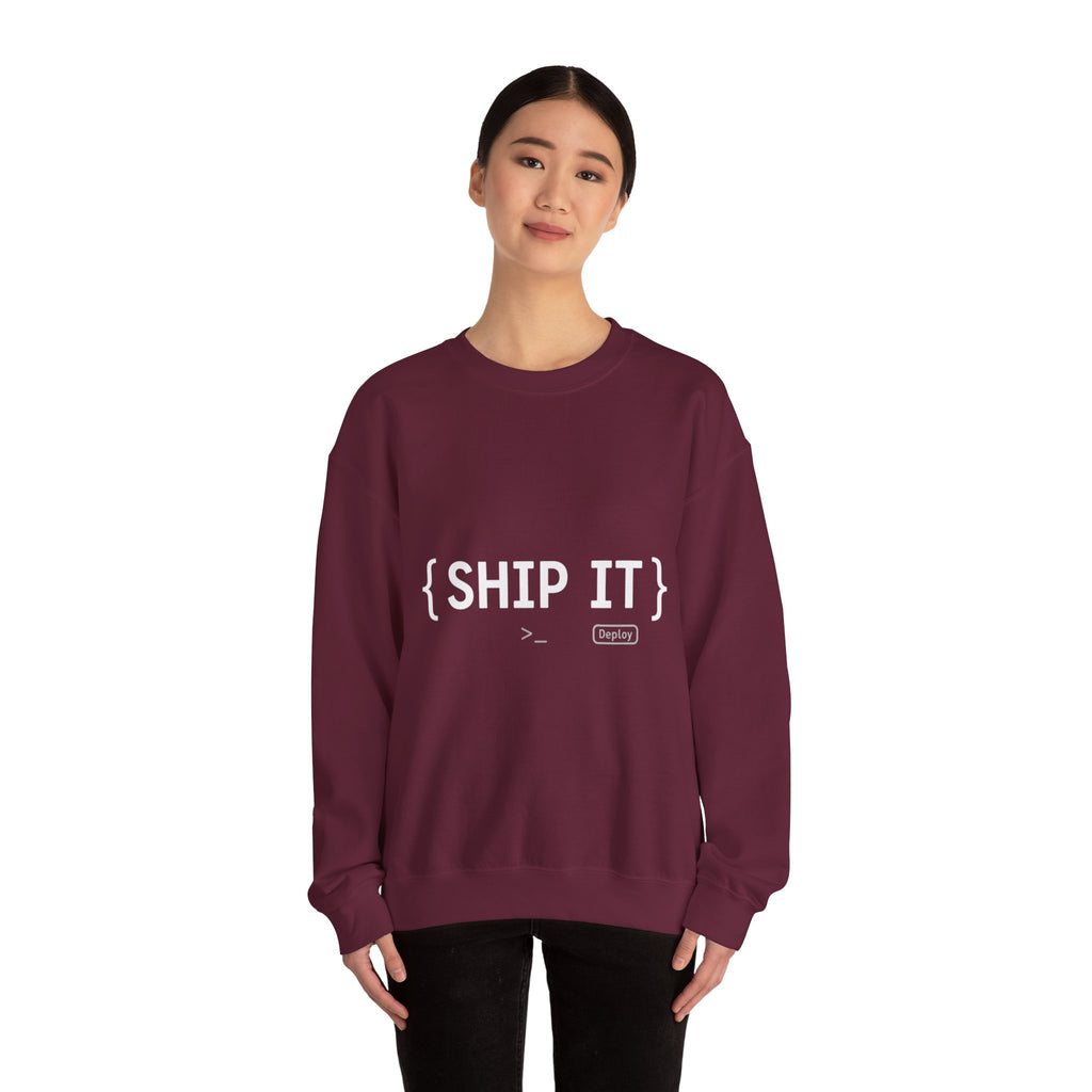 SHIP IT Crewneck Sweatshirt — Bold Text Graphic Shipping Enthusiast Pullover