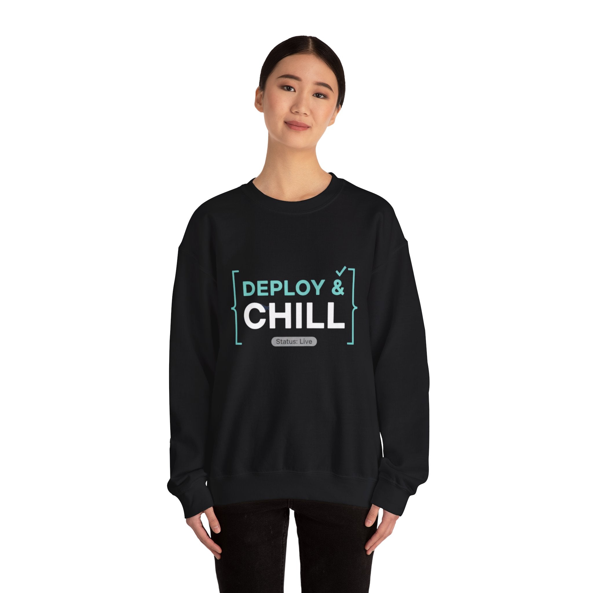 DEPLOY & CHILL Crewneck Sweatshirt — Dev Ops Casual Tech Pullover