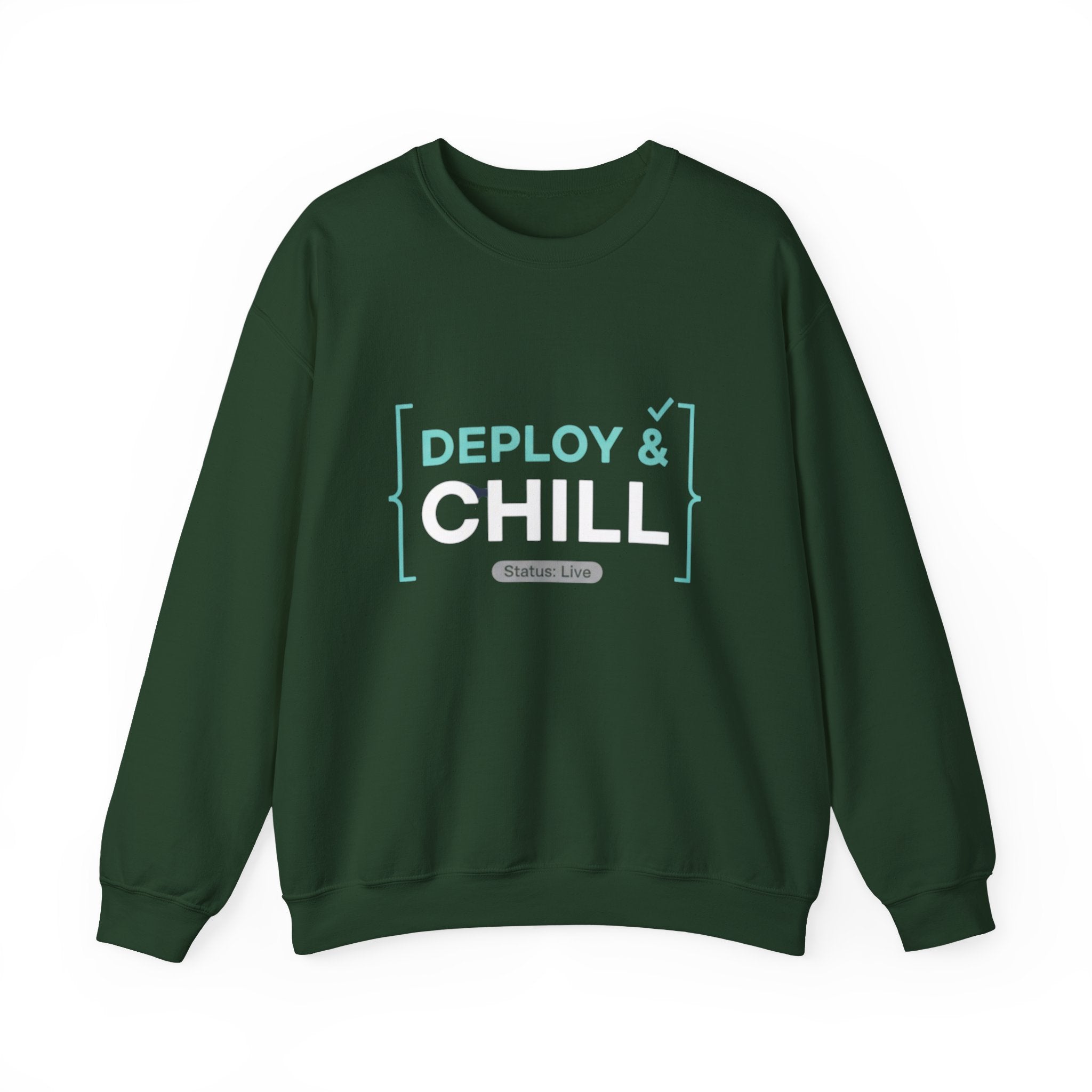 DEPLOY & CHILL Crewneck Sweatshirt — Dev Ops Casual Tech Pullover