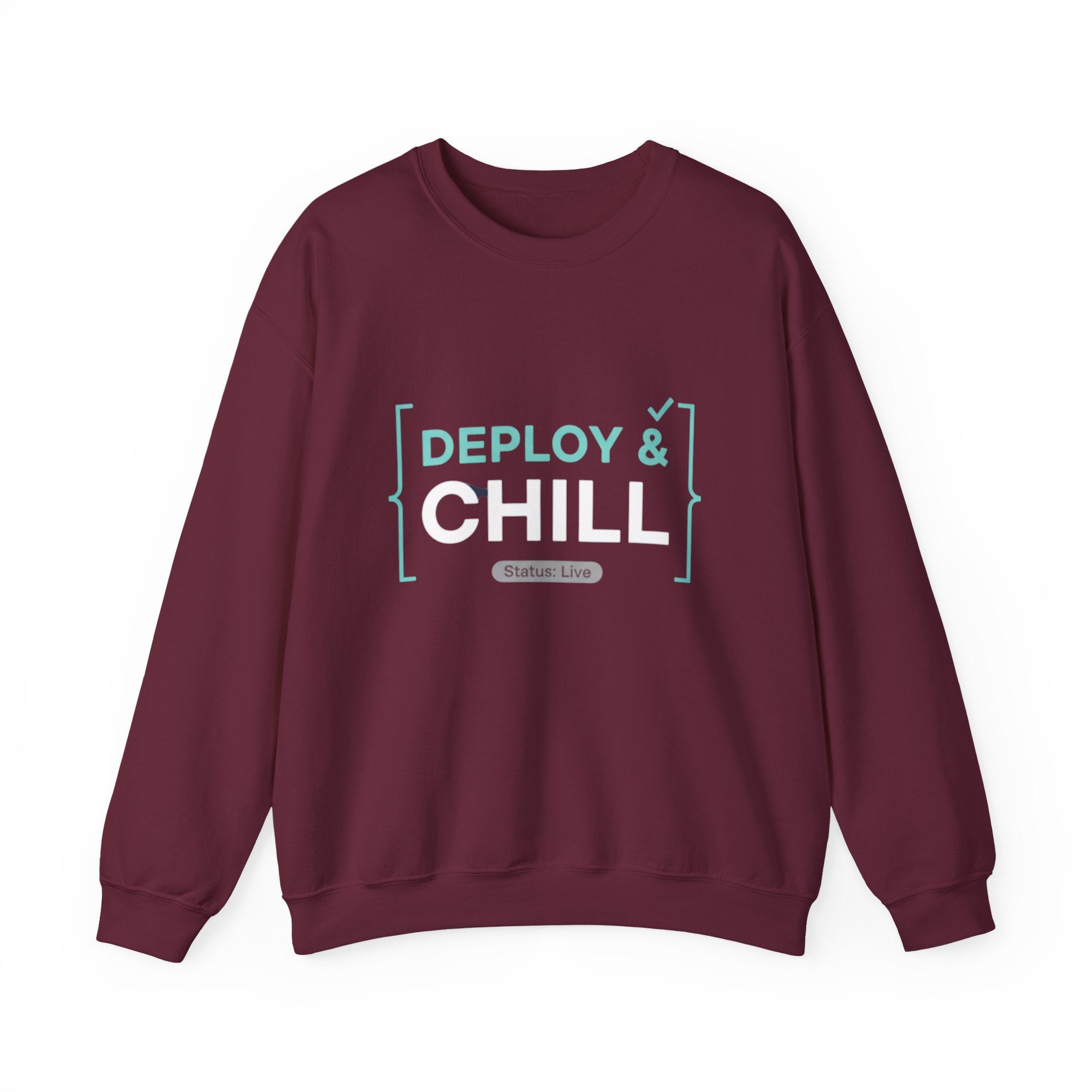 DEPLOY & CHILL Crewneck Sweatshirt — Dev Ops Casual Tech Pullover